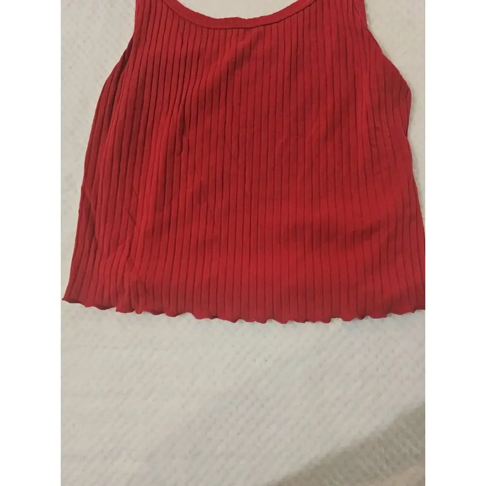 Old‎ Navy Red Ribbed Crop Top Ruffled Bottom Large - Picture 2 of 5